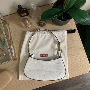 STAUD “Ollie” Shoulder Bag in White Croc Leather